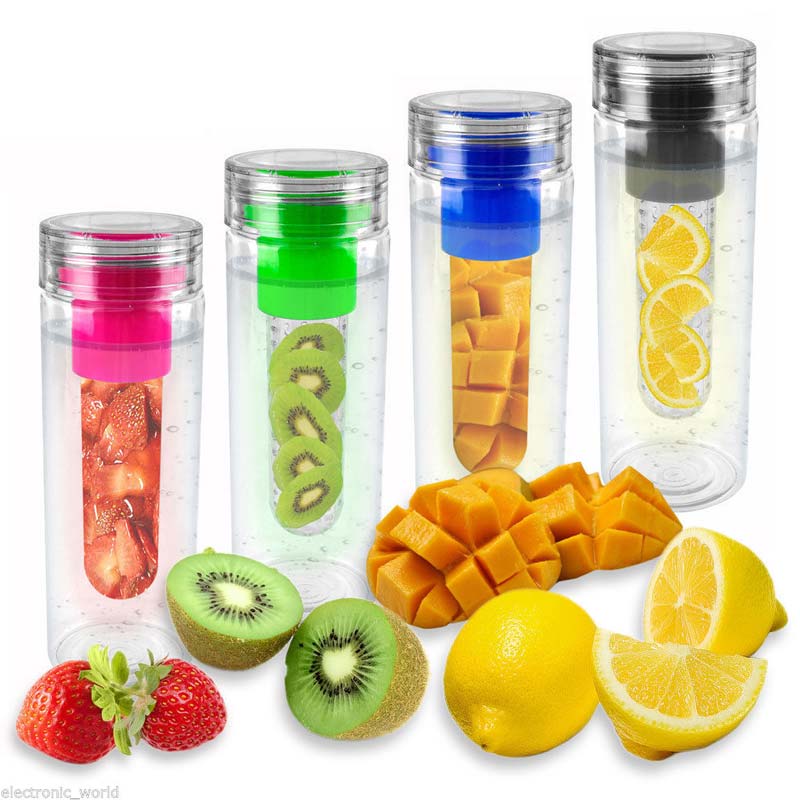 Fruits in tap water in reusable bottles